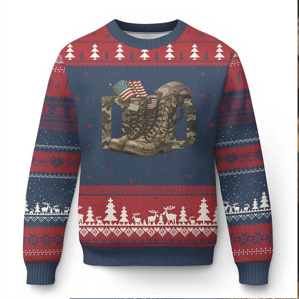 Army Military Dad Combat Boots American Flag Ugly Christmas Sweater Army Military Dad Combat Boots American Flag Ugly Christmas Sweater