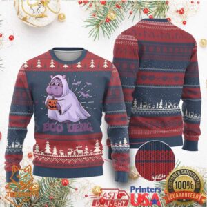 Baby Hippo Moo Deng Ugly Christmas Sweater Boo deng Halloween Cute Pygmy Hippopotamus