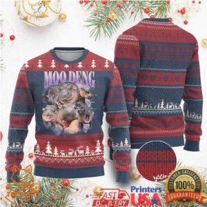Baby Hippo Moo Deng Ugly Christmas Sweater Funny Moo deng Baby Pygmy Hippopotamus