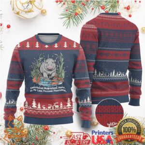 Baby Hippo Moo Deng Ugly Christmas Sweater Unbothered Bouncy Pig Meme Cute Viral