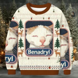 Benadryl Cat Meme Christmas Ugly Sweatshirt