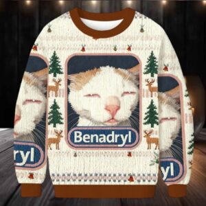 Benadryl Cat Meme Christmas Ugly Sweatshirt