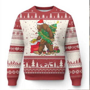 Bigfoot Christmas Ugly Christmas Sweater Believe Sasquatch Lovers Xmas Tree Lights