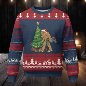 Bigfoot Gamer Xmas Ugly Christmas Sweater Funny Sasquatch Gaming Xmas