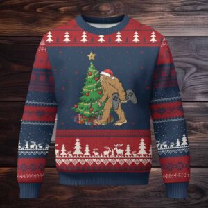 Bigfoot Gamer Xmas Ugly Christmas Sweater Funny Sasquatch Gaming Xmas