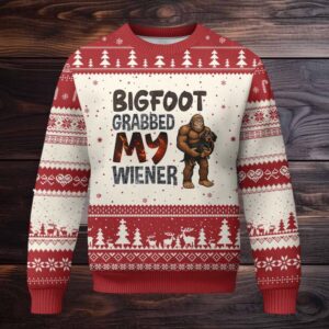 Bigfoot Grabbed My Wiener Ugly Christmas Sweater Funny Dog Lover Gift