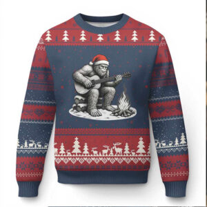 Bigfoot Guitar Xmas Ugly Christmas Sweater Sasquatch Guitarist Music Xmas