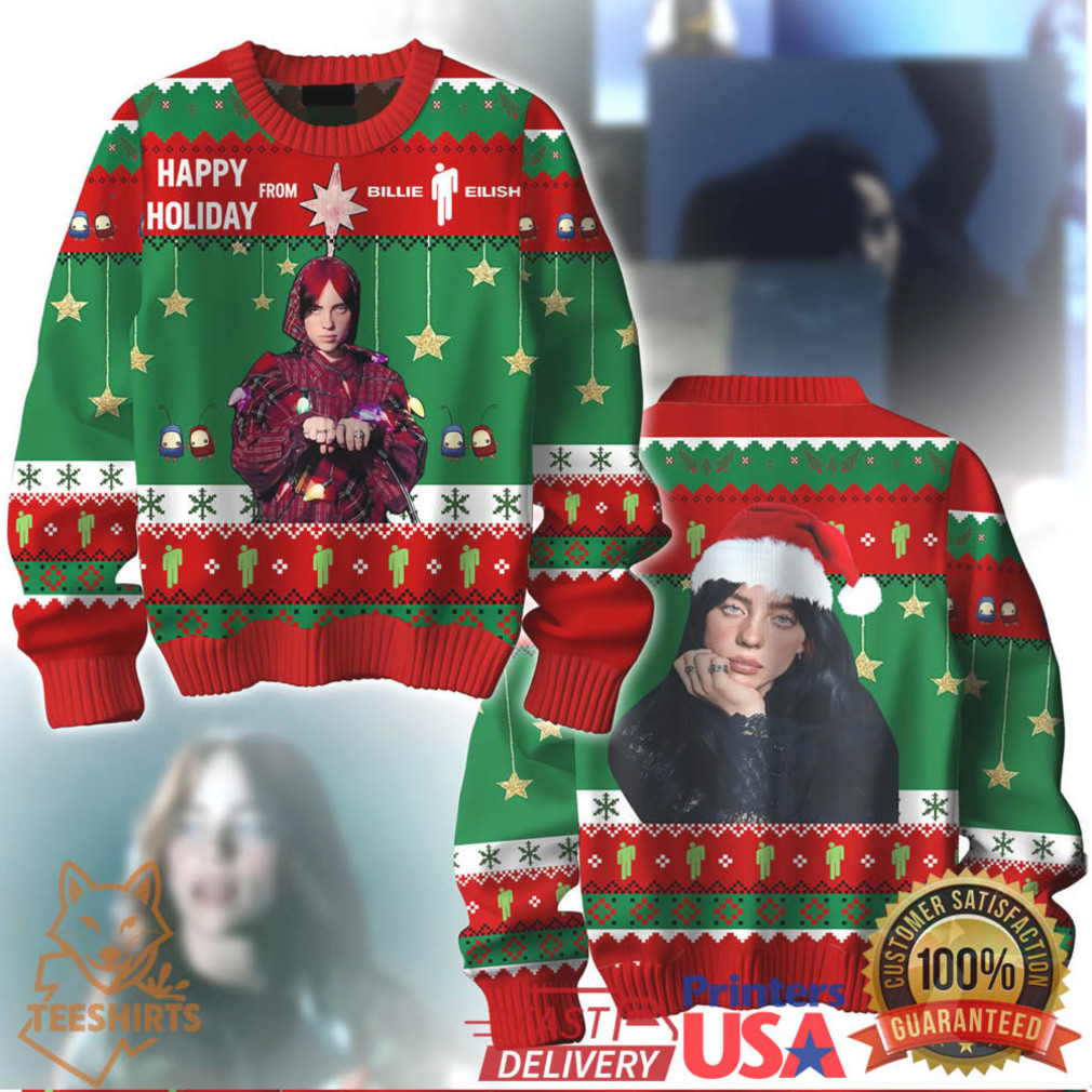 Billie Eilish Happy Holiday Ugly Christmas Sweater Billie Eilish Happy Holiday Ugly Christmas Sweater