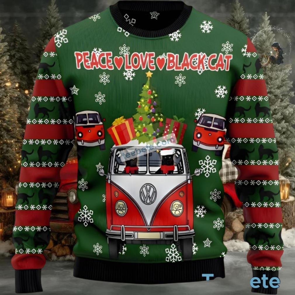 Black Cat Dad Mom Peace Love Ugly Holiday Sweater Black Cat Dad Mom Peace Love Ugly Holiday Sweater