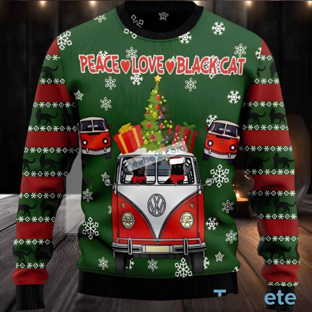 Black Cat Dad Mom Peace Love Ugly Holiday Sweater Black Cat Dad Mom Peace Love Ugly Holiday Sweater