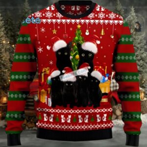 Black Cat Dad Santa Ugly Christmas Sweatshirt Men