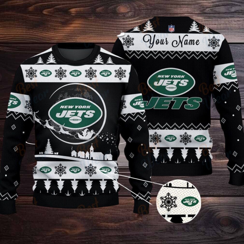 Black New York Jets NFL Ugly Christmas Sweater Name Customized Black New York Jets NFL Ugly Christmas Sweater Name Customized