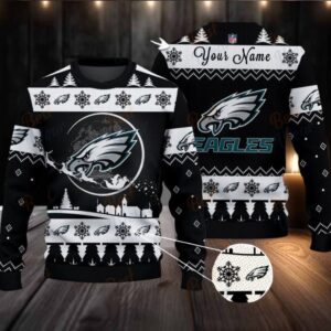 Black Philadelphia Eagles NFL Ugly Christmas Sweater Name Customized