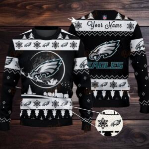 Black Philadelphia Eagles NFL Ugly Christmas Sweater Name Customized