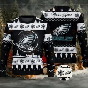 Black Philadelphia Eagles NFL Ugly Christmas Sweater Name Customized