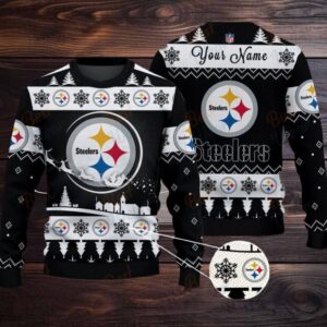 Black Pittsburgh Steelers NFL Ugly Christmas Sweater Name Customized