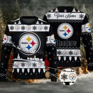 Black Pittsburgh Steelers NFL Ugly Christmas Sweater Name Customized