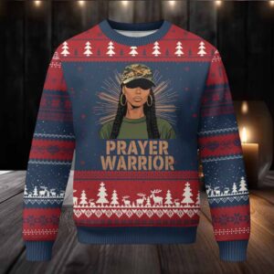 Black Prayer Warrior Ugly Christmas Sweater Jesus God Christian Camo Girl