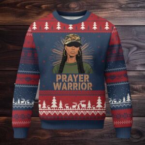 Black Prayer Warrior Ugly Christmas Sweater Jesus God Christian Camo Girl