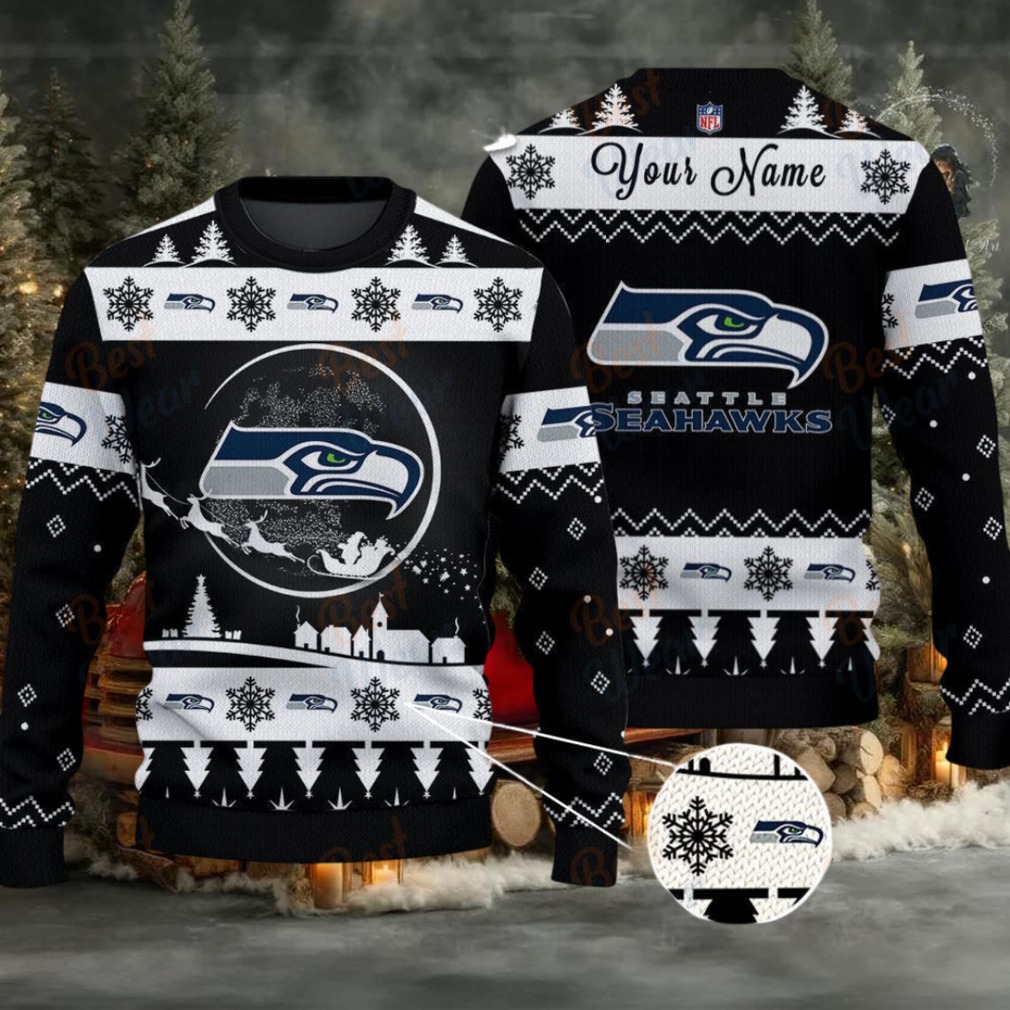 Black Seattle Seahawks NFL Ugly Christmas Sweater Name Customized Black Seattle Seahawks NFL Ugly Christmas Sweater Name Customized