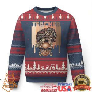 Black Teacher Magic Ugly Christmas Sweater Black History Month Afro Hair Melanin