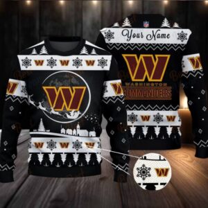 Black Washington Commanders Themed Ugly Christmas Sweater – Personalized Gift