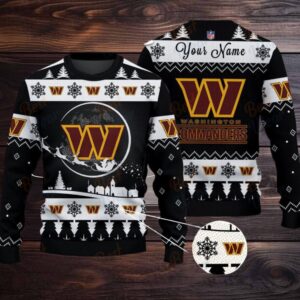 Black Washington Commanders Themed Ugly Christmas Sweater – Personalized Gift