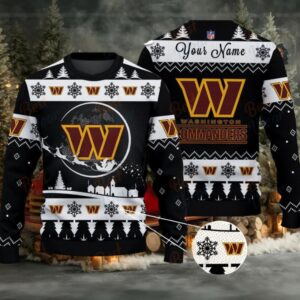 Black Washington Commanders Themed Ugly Christmas Sweater – Personalized Gift