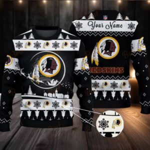 Black Washington Commanders Themed Ugly Christmas Sweaters – Personalized Gift