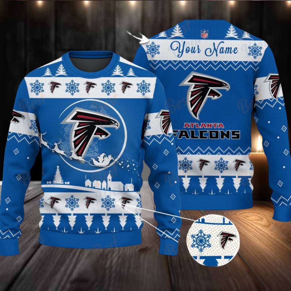 Blue Atlanta Falcons NFL Ugly Christmas Sweater Name Customized Blue Atlanta Falcons NFL Ugly Christmas Sweater Name Customized