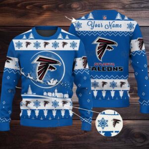 Blue Atlanta Falcons NFL Ugly Christmas Sweater Name Customized