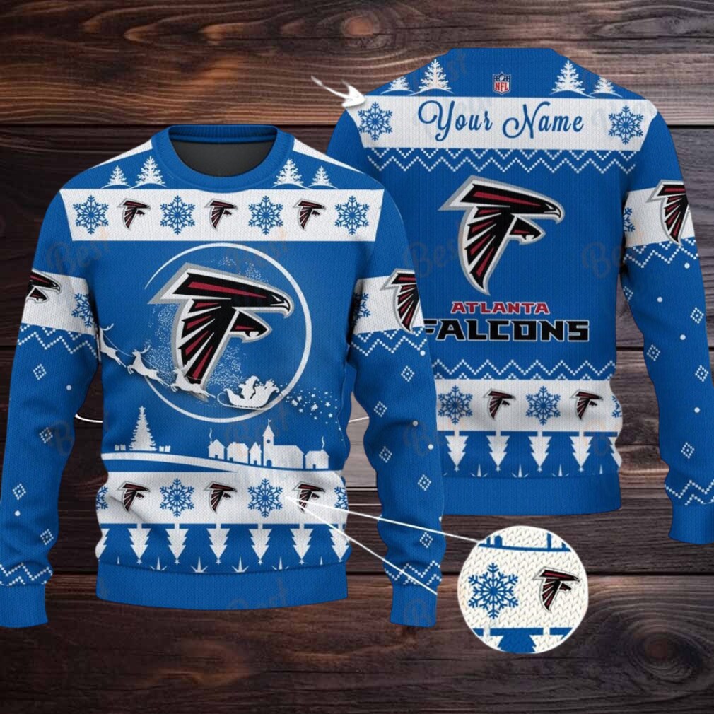 Blue Atlanta Falcons NFL Ugly Christmas Sweater Name Customized Blue Atlanta Falcons NFL Ugly Christmas Sweater Name Customized