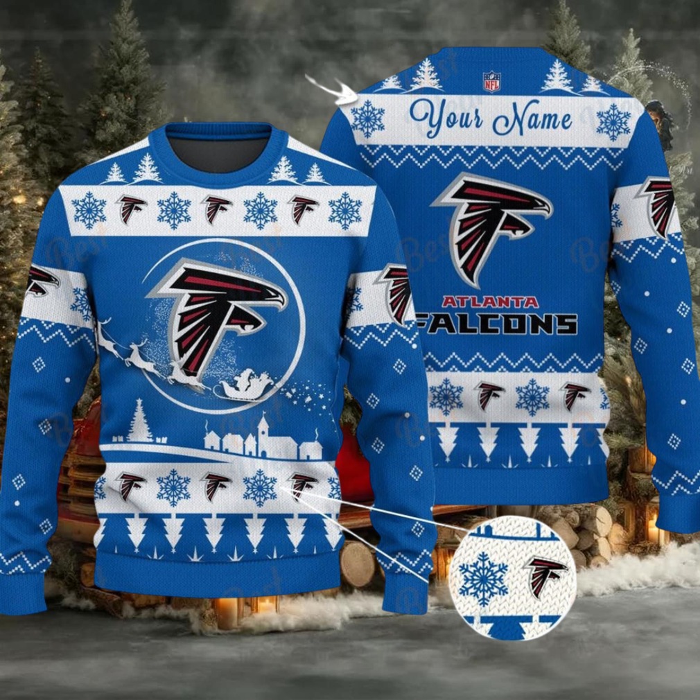 Blue Atlanta Falcons NFL Ugly Christmas Sweater Name Customized Blue Atlanta Falcons NFL Ugly Christmas Sweater Name Customized