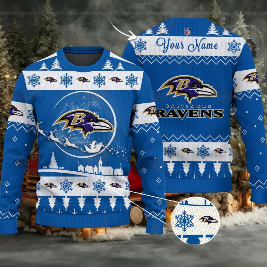 Blue Baltimore Ravens NFL Ugly Christmas Sweater Name Customized Blue Baltimore Ravens NFL Ugly Christmas Sweater Name Customized