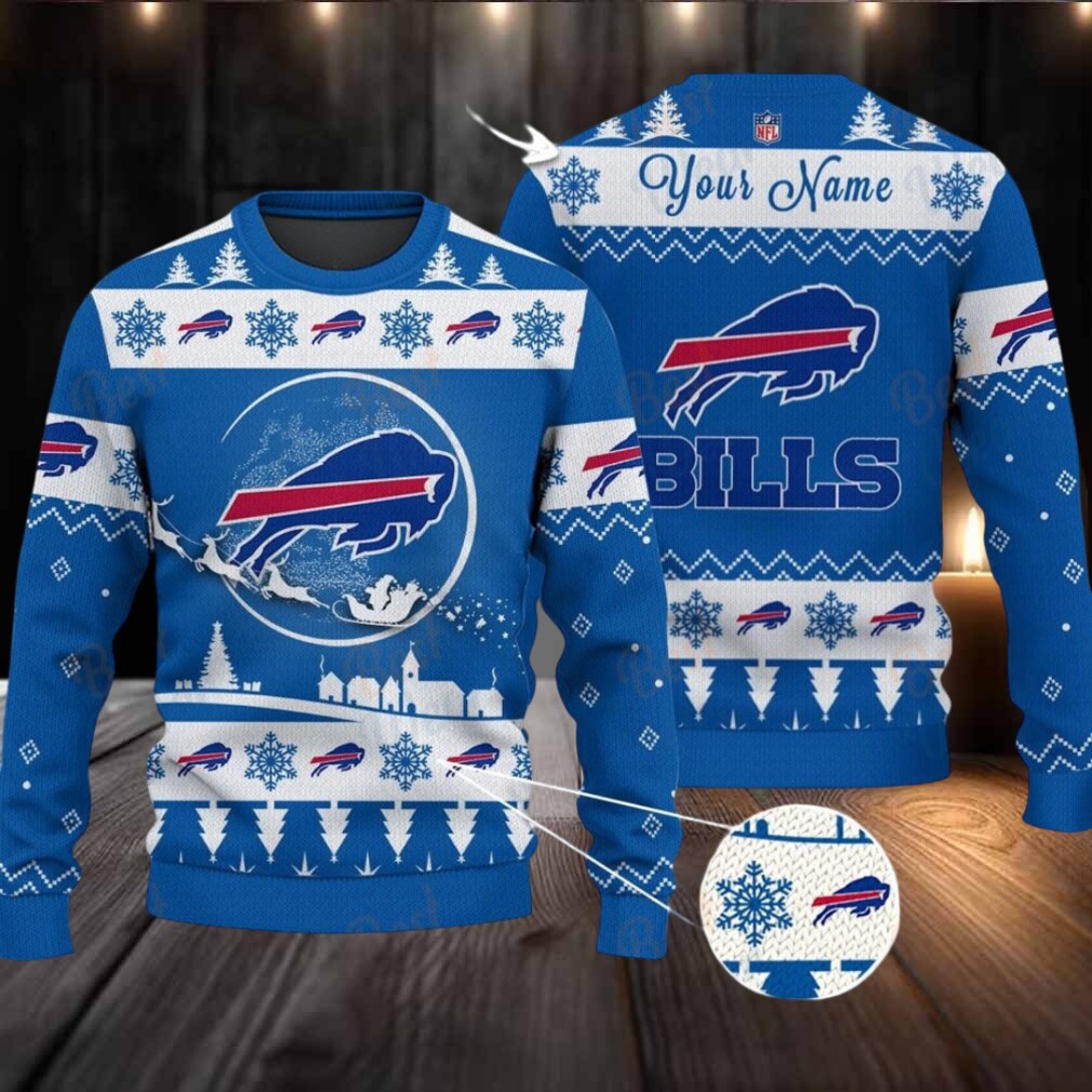 Blue Buffalo Bills NFL Ugly Christmas Sweater Name Customized Blue Buffalo Bills NFL Ugly Christmas Sweater Name Customized