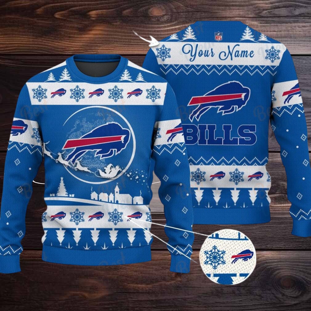 Blue Buffalo Bills NFL Ugly Christmas Sweater Name Customized Blue Buffalo Bills NFL Ugly Christmas Sweater Name Customized
