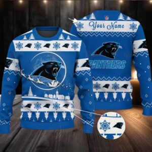 Blue Carolina Panthers NFL Ugly Christmas Sweater Name Customized