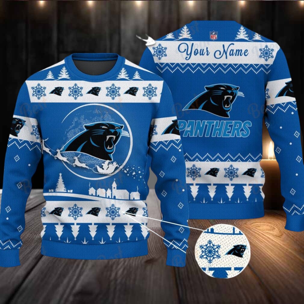Blue Carolina Panthers NFL Ugly Christmas Sweater Name Customized Blue Carolina Panthers NFL Ugly Christmas Sweater Name Customized
