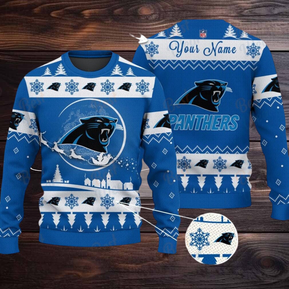 Blue Carolina Panthers NFL Ugly Christmas Sweater Name Customized Blue Carolina Panthers NFL Ugly Christmas Sweater Name Customized