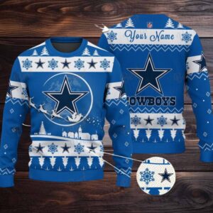 Blue Dallas Cowboys NFL Ugly Christmas Sweater Name Customized