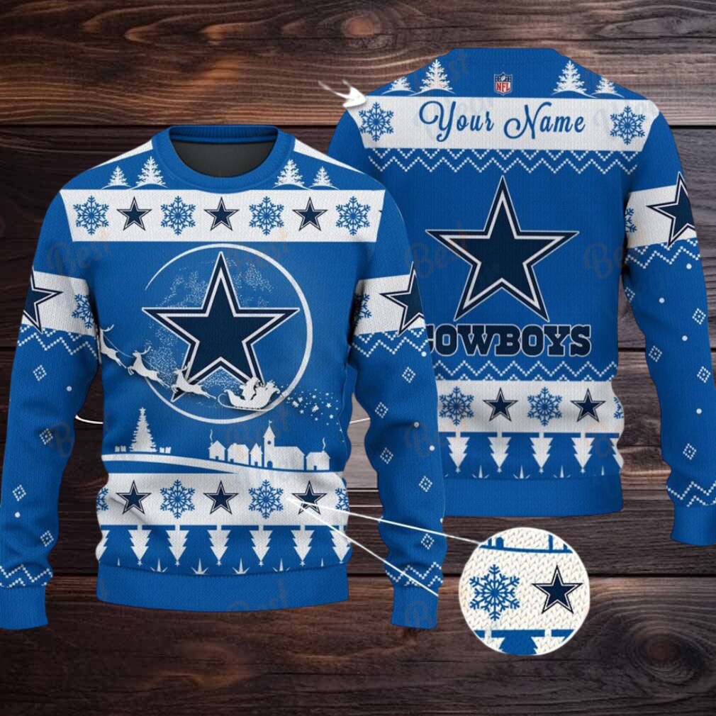 Blue Dallas Cowboys NFL Ugly Christmas Sweater Name Customized Blue Dallas Cowboys NFL Ugly Christmas Sweater Name Customized