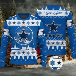 Blue Dallas Cowboys NFL Ugly Christmas Sweater Name Customized