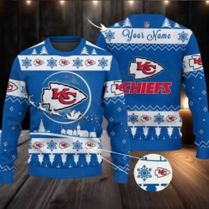 Blue Kansas City Chiefs NFL Ugly Christmas Sweater Name Customized