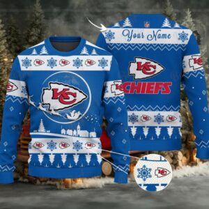 Blue Kansas City Chiefs NFL Ugly Christmas Sweater Name Customized