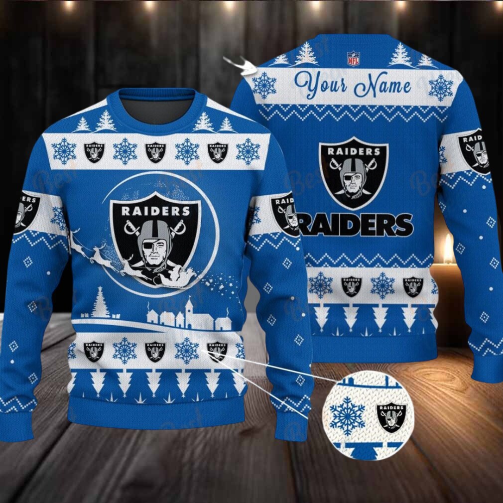 Blue Las Vegas Raiders NFL Ugly Christmas Sweater Name Customized Blue Las Vegas Raiders NFL Ugly Christmas Sweater Name Customized