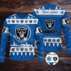 Blue Las Vegas Raiders NFL Ugly Christmas Sweater Name Customized