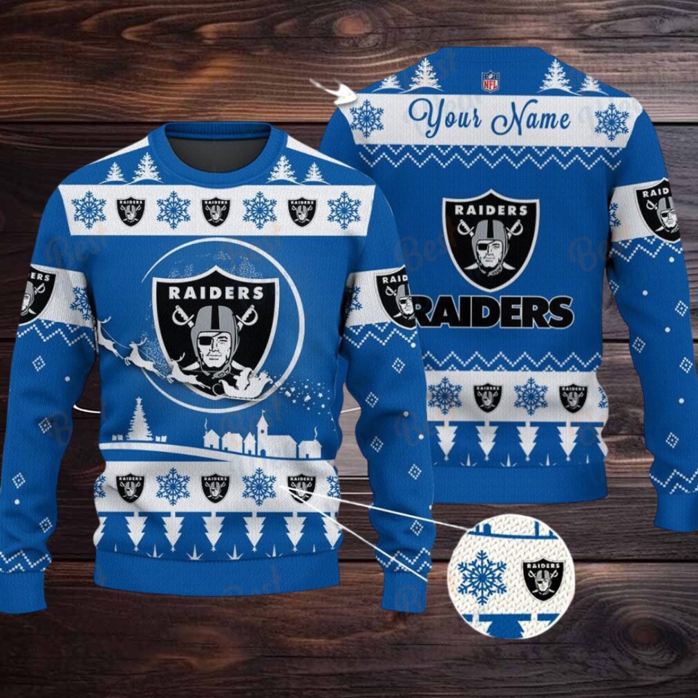 Blue Las Vegas Raiders NFL Ugly Christmas Sweater Name Customized Blue Las Vegas Raiders NFL Ugly Christmas Sweater Name Customized