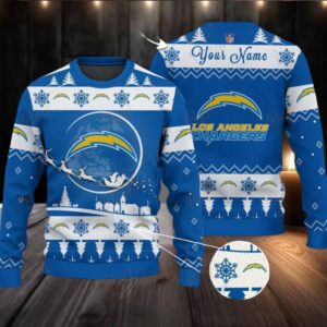 Blue Los Angeles Chargers NFL Ugly Christmas Sweater Name Customized