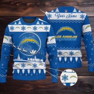 Blue Los Angeles Chargers NFL Ugly Christmas Sweater Name Customized