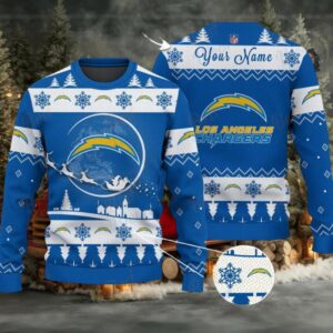 Blue Los Angeles Chargers NFL Ugly Christmas Sweater Name Customized